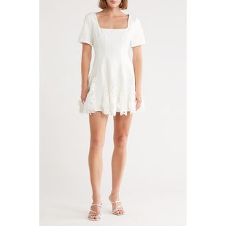 Milly Joy Short Sleeve Lace Godet Minidress in White at Nordstrom Rack, Size 10