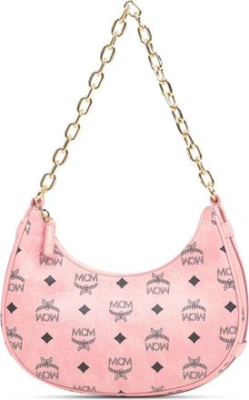 MCM Aren Crescent Hobo Bag - Dames - Schoudertassen - Roze - ONE Size - Katoen - Tassen