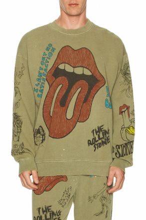 MadeWorn Rolling Stones Sketch Classic Crew Sweatshirt In Fatigue