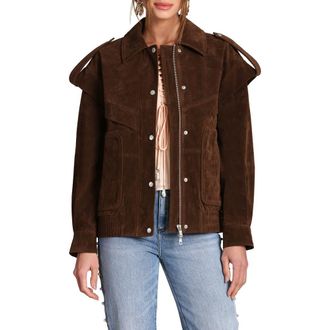 Avec Les Filles Faux Suede Bomber Jacket in Brunette at Nordstrom, Size Xx-Small