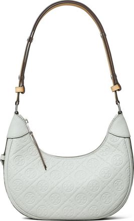 Tory Burch T-Monogram Embossed Crescent Shoulder Bag in Light Titanium at Nordstrom