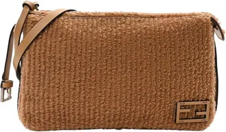 Fendi Miele Scuro Shearling Leather Medium Simply FENDI Shoulder Bag (Authentic Pre-Loved)