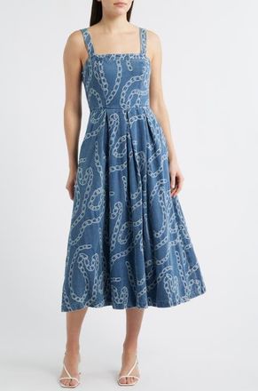 ZOE AND CLAIRE Chain Print Cotton Blend Denim Sundress at Nordstrom, Size X-Large