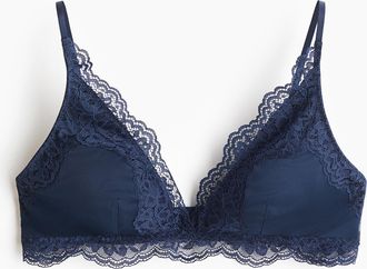 H&M Wattierter Soft-BH aus Mikrofaser und Spitze - Dunkelblau