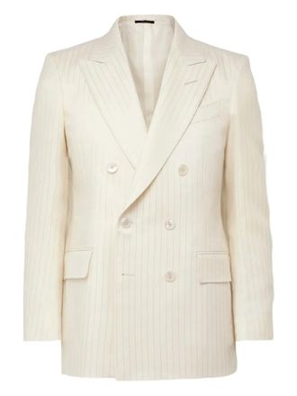 Tom Ford striped double-breasted blazer - White
