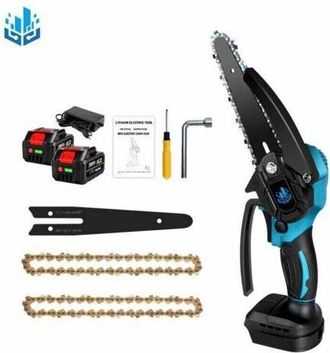 OEM Motosierra El&eacute;ctrica Inal&aacute;mbrica De 800 W, Mini Motosierra De 6 Pulgadas Para Makita 18 V - Velocidad Ajustable Para Cortar Madera - Azul Con 2 Bater&iacute;