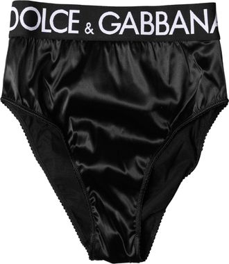 Dolce & Gabbana Black Satin High-Waist Brief Logo Women Womens Underwear