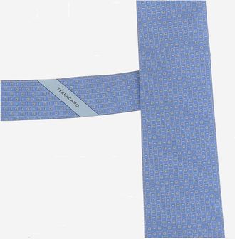 Ferragamo Mens Silk Tie With Pattern Sky Blue Ties & Bow
