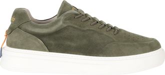 Barracuda Phoenix Military Green Low-Top Gold Logo Suede Sneakers