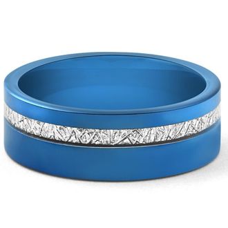 Pompeii3 Mens Blue Tungsten Ring Meteor Inlay 8mm Wedding Band