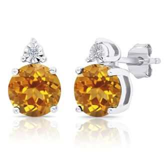MAX + STONE Sterling Silver 7mm Round Gemstone and Diamond Accent Stud Earrings
