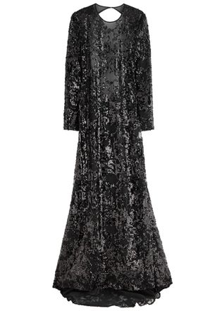 Victoria Beckham Sequin-embellished Open-back Tulle Gown - Black - 12 (UK12 / M)