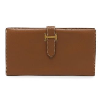 Herm&egrave;s Light Brown Courchevel Leather Long Wallet (Bi-Fold) (Pre-Owned)
