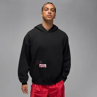 Nike Jordan Mens Jordan Brooklyn Oversized Pullover Hoodie in Black | IM7943-010