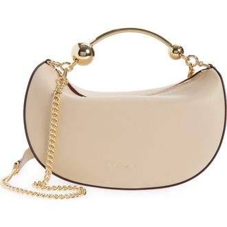 Strathberry Mini Crescent Moon Leather Shoulder Bag in Oat at Nordstrom