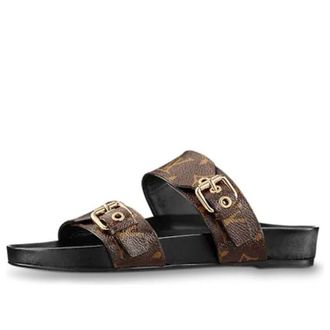 Louis Vuitton (WMNS) LOUIS VUITTON Bom Dia Flat Mules Brown Logo Monogram 1A3R5G