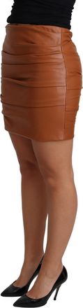 Dolce & Gabbana Brown Lambskin High Waist Mini Pleated Womens Skirt