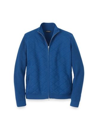 Paul Fredrick Cotton Full Zip Mock Neck Sweater Jacket in Navy at Nordstrom, Size Xx-Large