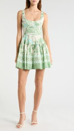 Avec Les Filles Bustier Fit & Flare Minidress in Sage Poppy Lily at Nordstrom, Size 12