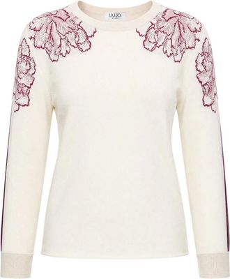 Liu Jo Trui met ronde hals - Dames - Ronde hals truien - Wit - S - Polyester - Truien & Vesten