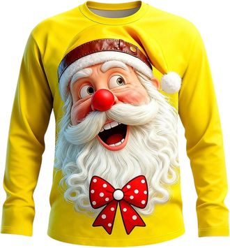 Generic Christmas Jumpers for Mens Santa Claus Sweatshirts Xmas 3D Printed Pullover Comfortable Jumper Long Sleeve Ugly Tops Funny Novelty Blouse Loose Fit Sw