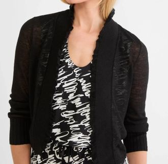 Nic+Zoe Womens Ruffle Feather Knit Cardigan In Black Onyx