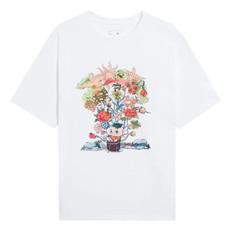 Li-Ning Floral Cartoon Graphic Loose Fit T-shirt White AHSS753-1
