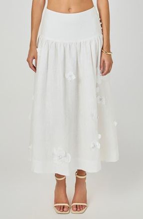 endless rose Floral Detail Linen Midi Skirt in White at Nordstrom, Size X-Small