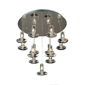 Netlighting Troy Pendant Round 13 Light G4 Chrome Crystal NOT LED CFL Compatible in Grey