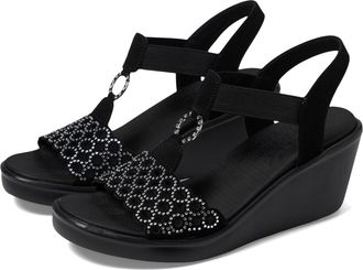 Skechers black wedge sandals with rhinestones online