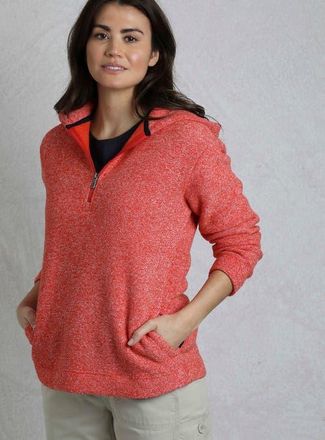 Weird Fish Alisa 1/4 Zip Snow Marl Fleece Hoodie in Tango Red at Nordstrom, Size 16