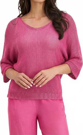 M Made in Italy Open Weave V-Neck Sweater In Hibiscus