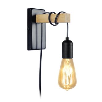 Tosel Aplique de pared madera Alt.15cm natural ;Pantalla: bronze