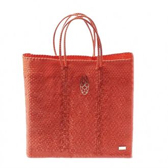 Lola's Bag Womens Medium Woven Shoulder Strap Tote Bag In Orange