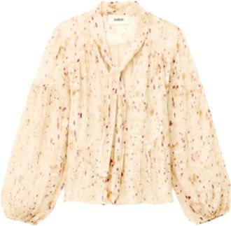 BA&SH Overhemden, Dames, Beige, S, Romantische Top met Delicate Borduursels