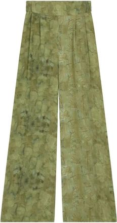 Cortana Amina- zijden broek in amantis print- - Dames - Wijde Broeken - Groen - L - Broeken