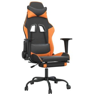 vidaXL Silla Gaming Masaje Y Reposapi&eacute;s Cuero Sint&eacute;tico Negro Naranja Vidaxl
