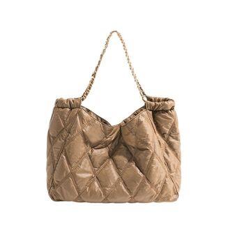 Generic Compatible For Casual Women Shoulder Bags Chains Padded Lady Handbags Large Capacity Tote Bag Big Puffy(Brown)