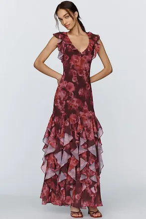 BHLDN Charlotte Chiffon Ruffle Maxi Dress