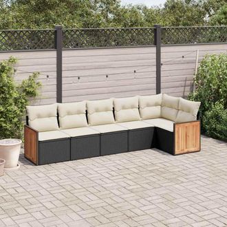 vidaXL Set De Sof&aacute;s De Jard&iacute;n 6 Piezas Y Cojines Rat&aacute;n Sint&eacute;tico Negro Vidaxl