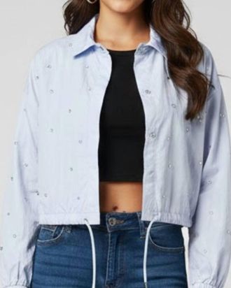 Suncoo Luciole Short Fancy Button-Up Top In Blue, Silver
