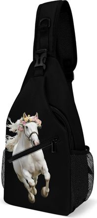 Generic Running Horse with Flower Unisex Shoulder Bags Casual Crossbody Chest Bag Sling Backpack for Hiking Cycling Travel