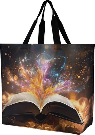 Generic YHNNH Fashionable Reusable Womens Shoulder Tote Bag Open Book And Light Printed with Unique Heat Transfer Print, Eco-Friendly Durable Polyester for Gr
