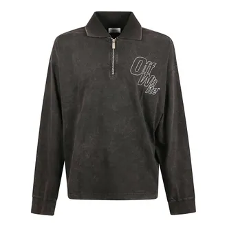 Off-white Polo Shirts, male, Black, Size: XL Outline Arrow Fleece L/S Polo
