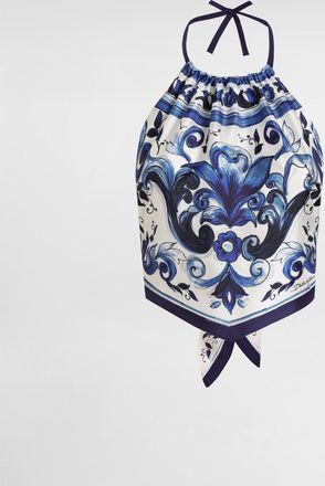 Dolce & Gabbana DG EXCLUSIVE Dolce & Gabbana Majolica-print Silk Top - Woman Blue 44