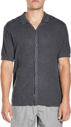 Civil Society Foskor Short Sleeve Cotton Knit Button-Up Shirt in Heather Charcoal at Nordstrom Rack, Size X-Large