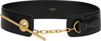 Celine Womens Leather Belt With Golden Buckle Black Calf
