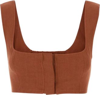 Le Kasha Top corto con scollo quadrato - Marrone