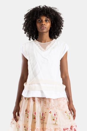 Simone Rocha Pearl-Embellished Lace Overlay T-Shirt - White