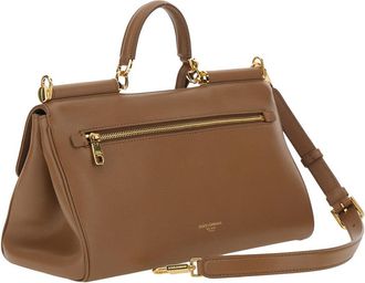Dolce & Gabbana Womens Handbag My Sicily Brown Leather Calfskin Handbags Hand Bags